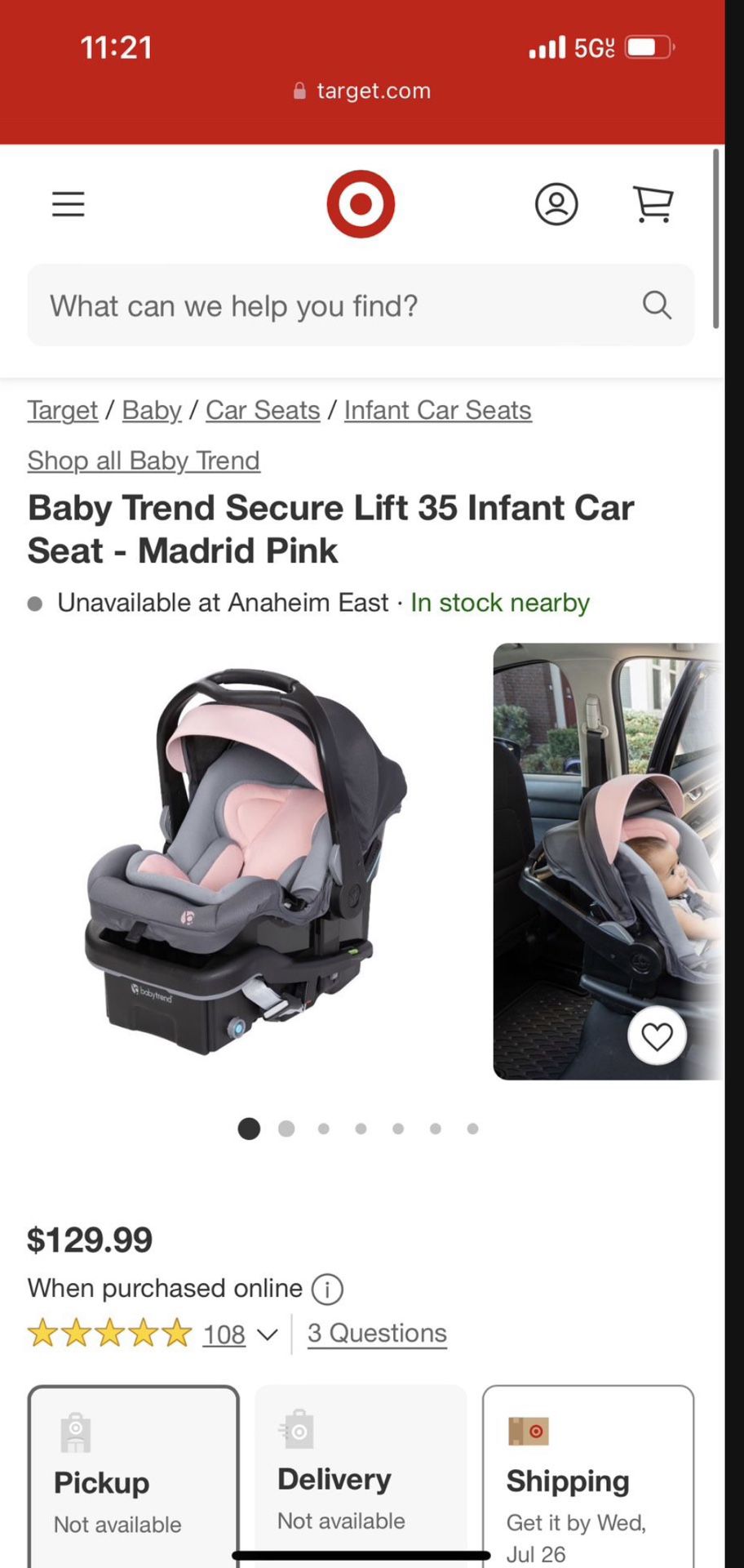 Baby Trend Secure Lift 35 Infant Car Seat - Madrid Pink