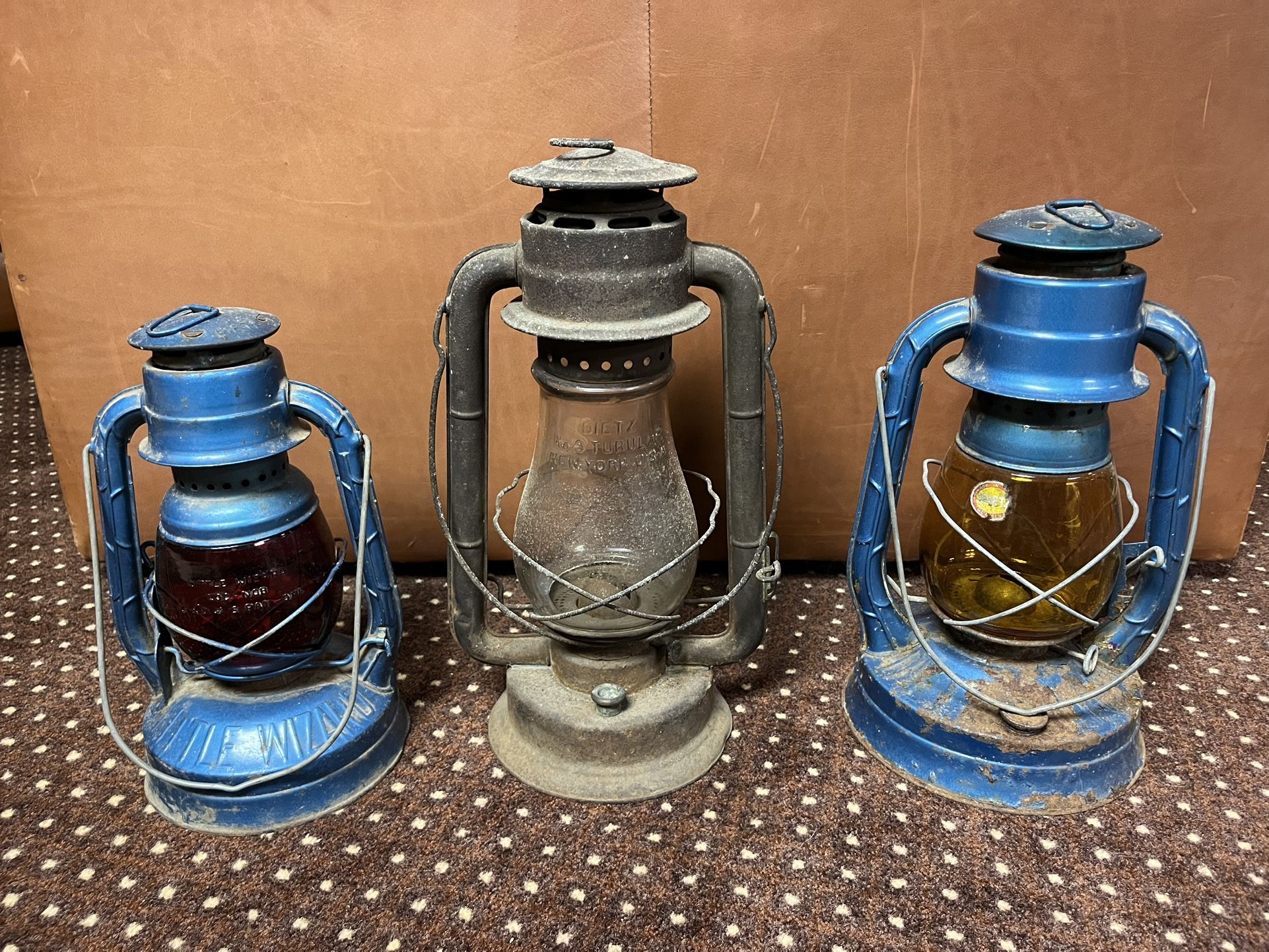 Lot of Three (3) Antique Dietz Kerosene Lanterns Barn Railroad Signal Lights