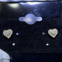 10k Yellow Gold Diamond Heart Shape Studs Screwback Earrings 