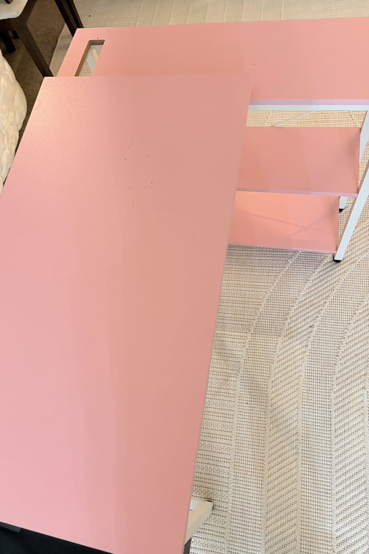 Light Pink Corner Desk (charging station included) + Violet paper/folder organizer