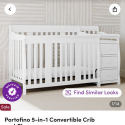 Gray Graco Crib With Changing Table and Mattress