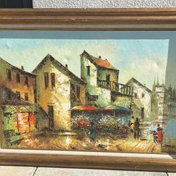 Rene Caron Paris Flower Market Scene Original Oil On Canvas Painting 30"x40" (Large)