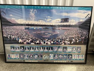 Vintage 1993 Florida Marlins Inaugural Year Framed Poster Full Roster Joe Robbie
