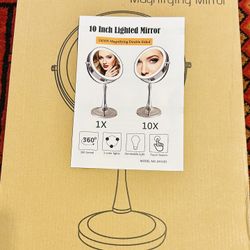 10" Large Lighted Makeup Mirror, 1X/10X Magnifying Mirror with Lights, Double Sided Vanity Mirror with Lights, 3 Color LEDNEW