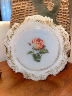 vintage milk glass  rose decorative plate