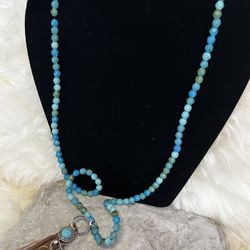 Faux Turquoise Necklace With Colorful Tassel Pendant