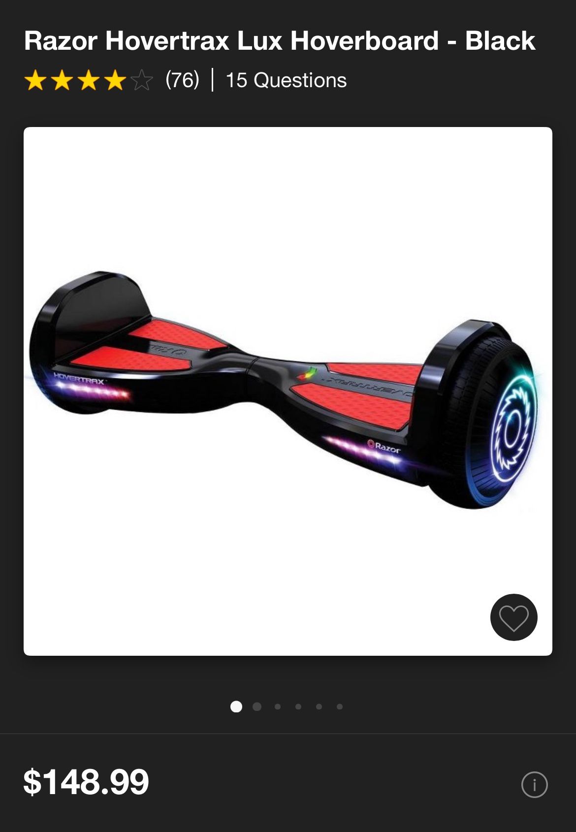 Razor Hovertrax Lux Hover board - Black Lightning Wheels