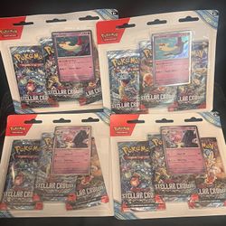 (4) Pokémon Scarlet and Violet Stellar Crown three pack blisters - PICK UP TODAY