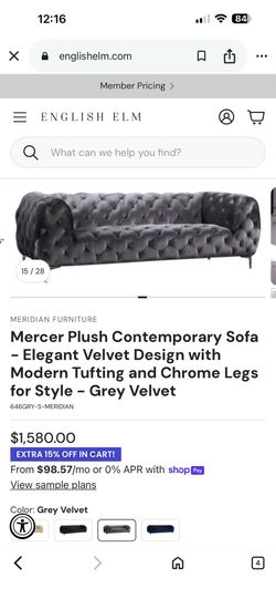 Mercer Plush Contemporary Sofa -Gray
