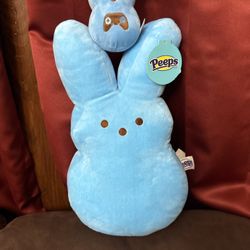 PEEPS Marshmallow Plush Bunny Easter Gift Soft Blue Fluffy Pillow 10” New