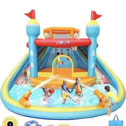 AKEYDIY Inflatable Bounce House with Double Water Slide & Splash Pool, Mega Backyard Water Park with Blower Included for Kids 3-12 Birthday Party Gift