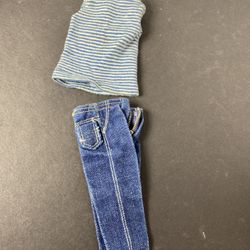 Vintage Barbie 1960s Blue Denim Jeans Pants & Top, Real Zipper