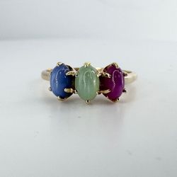 Ladies Star Sapphire 3 Stone Ring 10k Yellow Gold Size 8.25 11053647