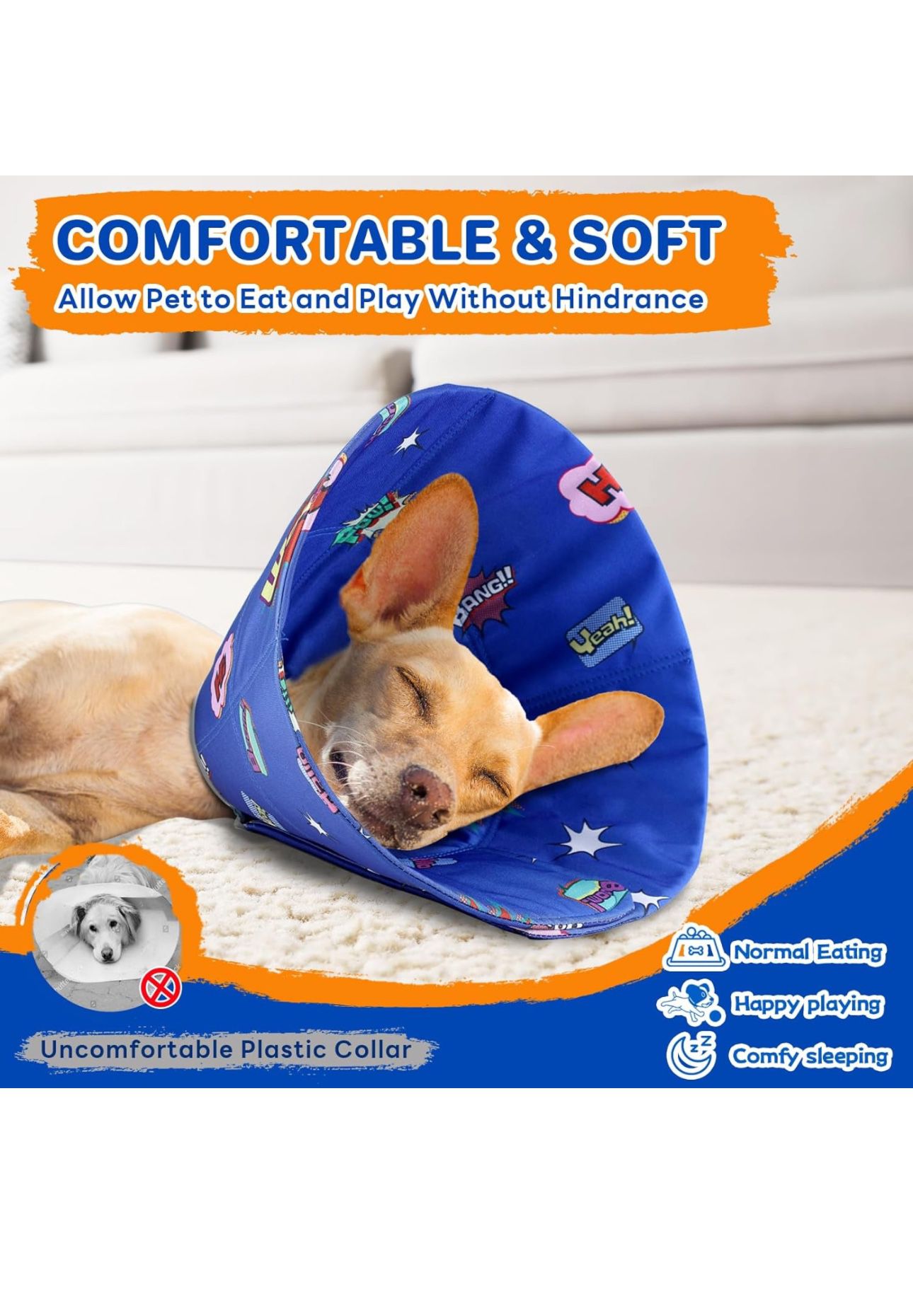 Dog Cone Alternative After Surgery, Soft Dog Cones for Large Medium Small Dogs, Adjustable Dog Cone Collar, Protective E-Collars Durable Pet Recovery 