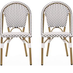 Christopher Knight Home Philomena Outdoor French Bistro Chair (Set of 2), Black + White + Bamboo Print Finish