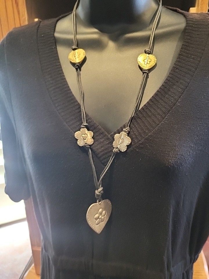 Necklace Hearts Metal On Rope Twine