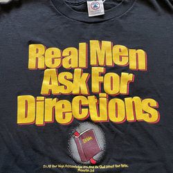 Vintage Real Men Ask For Directions Jesus Christian Bible Shirt  Mens Large  21x29.5