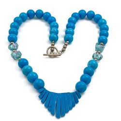 Vintage Blue Simulated Turquoise Art Glass Necklace, Beaded Necklace, Bright, Unique, Artisan  
