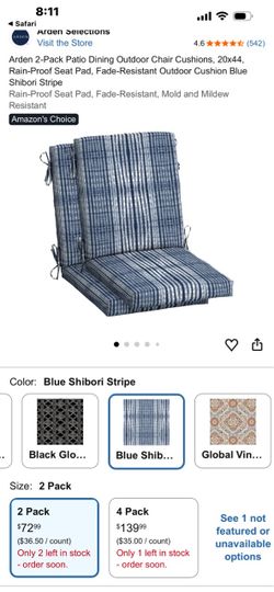 Arden 2-Pack Patio Dining Outdoor Chair Cushions 20x44 Rain-Proof Seat Pad Fade-Resistant Outdoor Cushion Blue Shibo