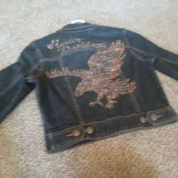 Harley Davidson boy or girl denim jacket back is Braded studded new