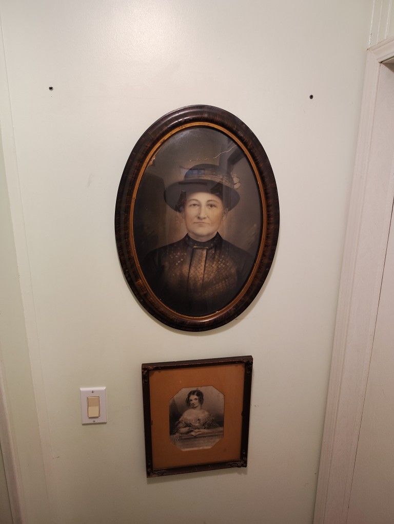 Antique Curved Glass Photograph Of Lady