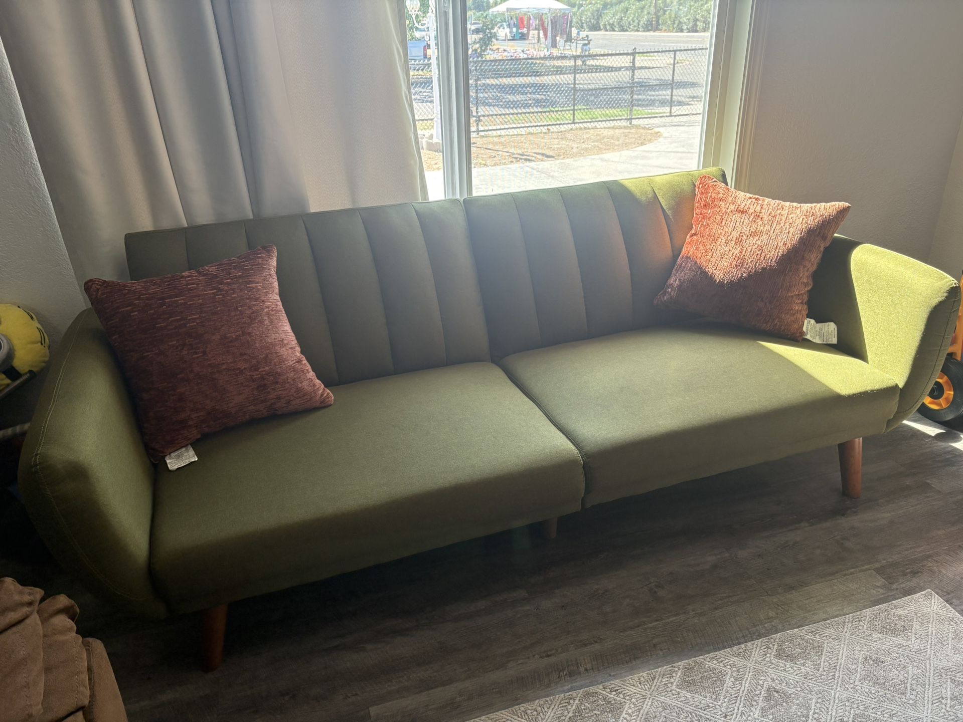 Olive Green Futon With Pillows