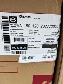 AOSmith Electric Water Heater. ENL-50. Low Boy