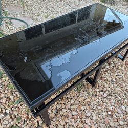 47"L x 27"W x 18"H Modern Black Glass Coffee Table featuring a Powder-Coated Steel Frame