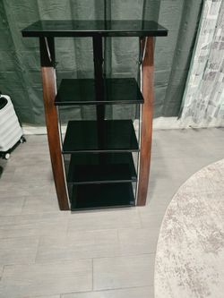 5-Tier Black Glass and Wood Shelf Stand