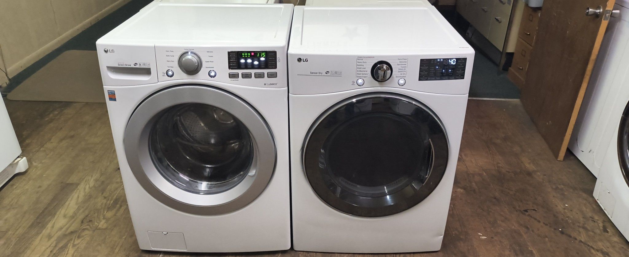 LG Elite White FrontLoad Washer & Electric Dryer Set - Stackable & Downloadable Features