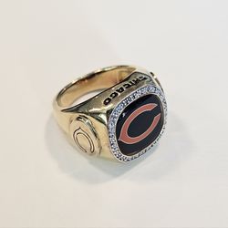 Chicago Bears .925 Silver Gold Plated Diamond Ring