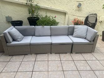Outdoor Wicker Gray Neutral Sectional Sofa with Cushions