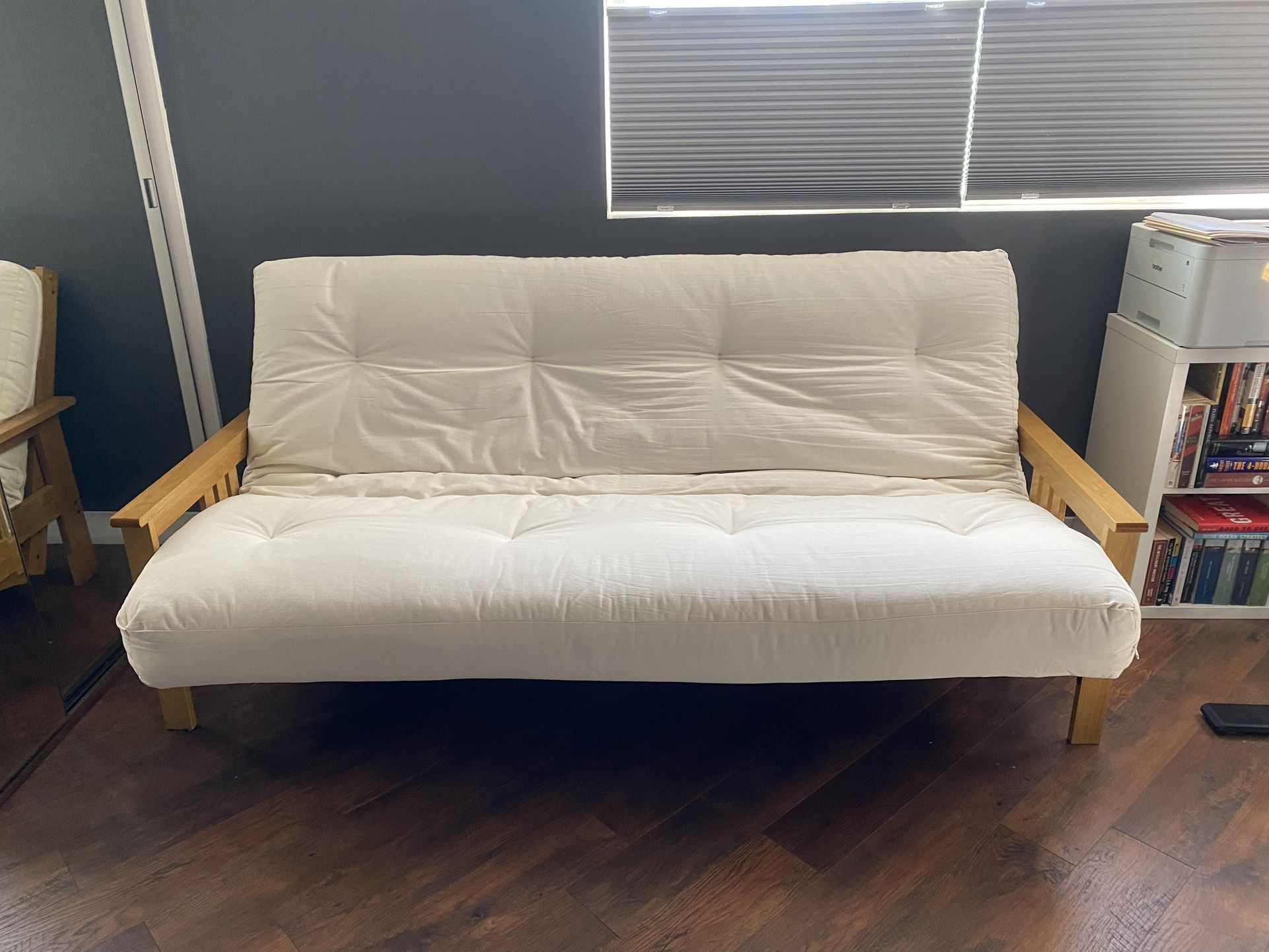 Somette Queen-size Wood Futon Frame with Nirvana Futons Plush, Comfortable 8-Inch Queen Futon Mattress, Ivory Twill  