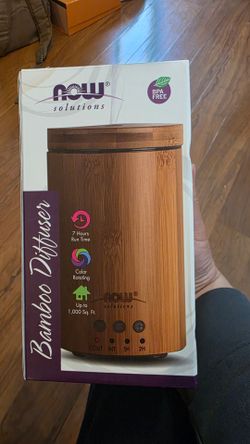 NOW Essential Oils, Ultrasonic Real Bamboo Aromatherapy Oil Diffuser, Extremely Quiet, Heat Free and Easy to Clean, Color Changing LED Diffuser