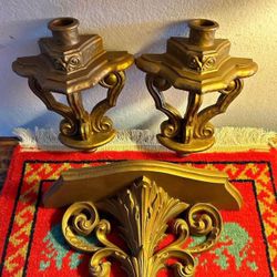 Adorno Pared REPISA Con CANDELABROS Color ORO Plástico 