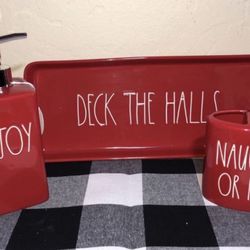Rae Dunn Red Christmas Bathroom Set