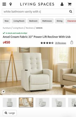 Power Lift Recliner Chair - Living Spaces - Ansel Cream - almost new, only $100 (originally $450)