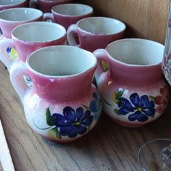 8 Jarritos - Mexican clay mugs Hand-Painted 8 Oz