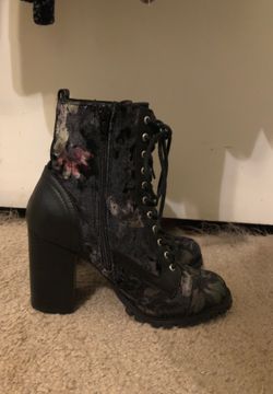 Velvet flower heels