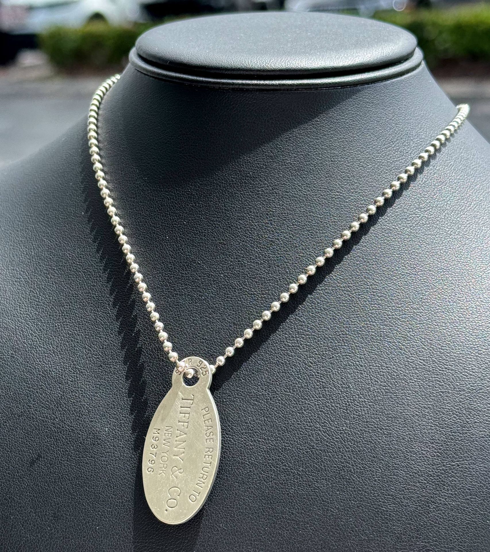 Jewelry Tiffany & and Co 925 sterling silver 34.00” necklace ball chain return to dog tag pendant charm