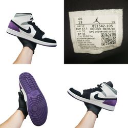 Rare Nike X Air Jordan 1 Mid SE Varsity Court Purple Size 13 Swoosh Sneakers Kicks Men nice looking shoe Shoes Limited Special Edition Exclusive Rare 