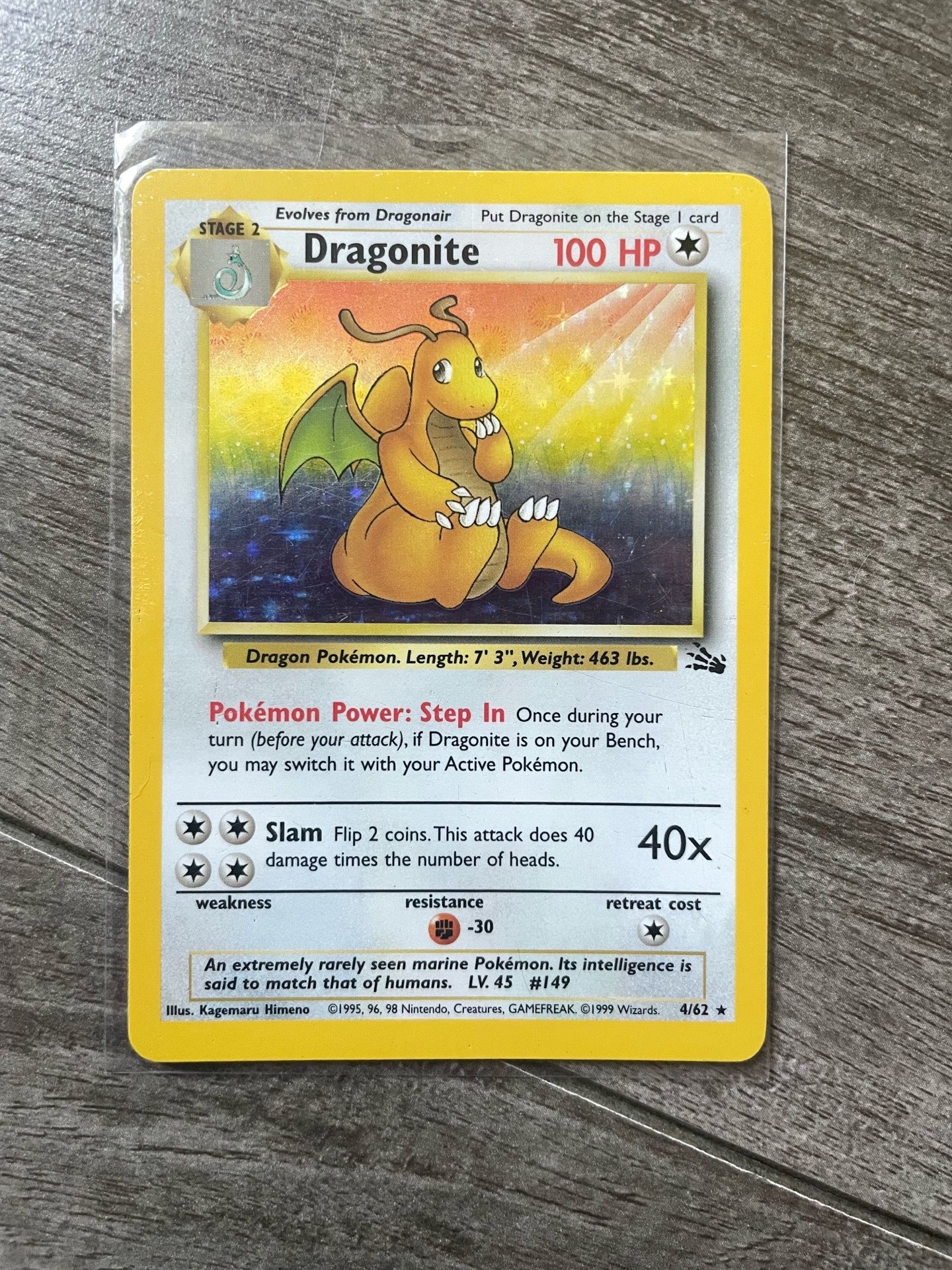 Dragonite 4/62 Fossil Holo Played-LP Pokemon Vintage WOTC