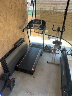 Treadmill work out bench stationary bike and floor pads