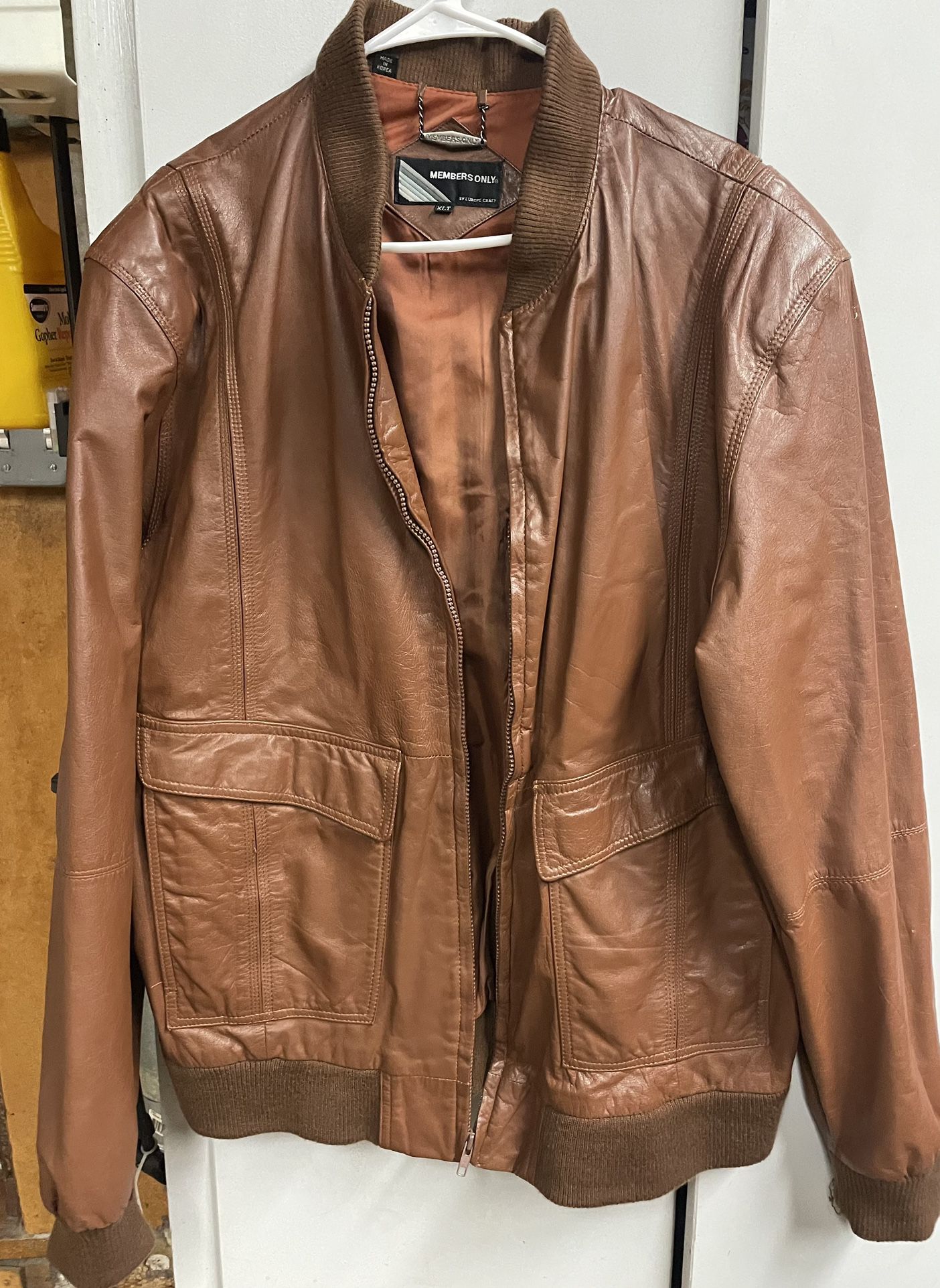 Members Only Genuine Leather Bombers Jacket Dark Tan XLT By Europe Craft