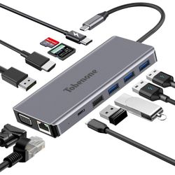 USB C Dual Monitor Docking Station for Laptop, 13-in-1 USB C Hub Adapter with HDMI DisplayPort VGA, 2 USB, USB C Charging and 3.5mm Audio, 