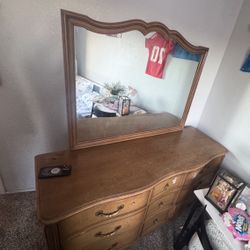 vintage dresser, dovetail drawers and a mirror