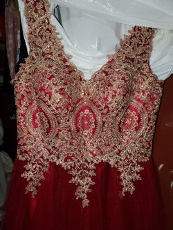 Ladies/ Girlie fancy dress, garnet red with gold-Large