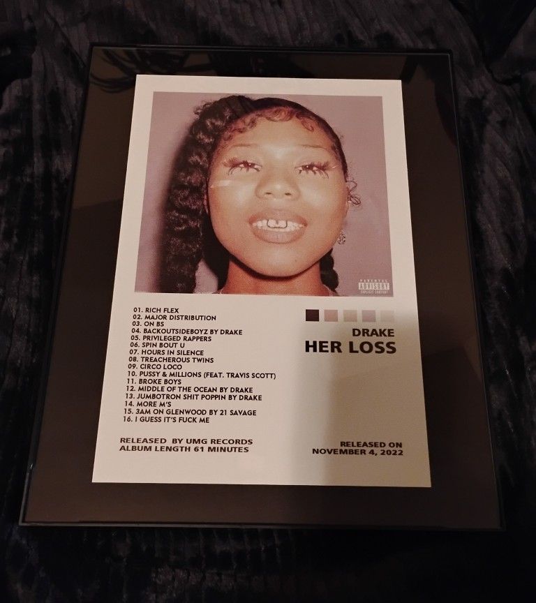 Drake Her Loss Album Photo Frame GLASS 11 inch x 14 inch