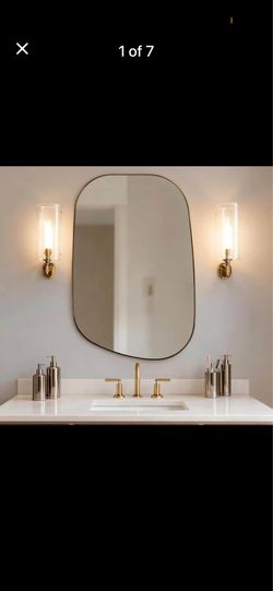 Gold Bathroom Mirror, 24"x36" Brushed Brass Wall Mirror in Stainless Steel Metal Frame