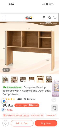 Computer Desktop Bookcase with Cubbies